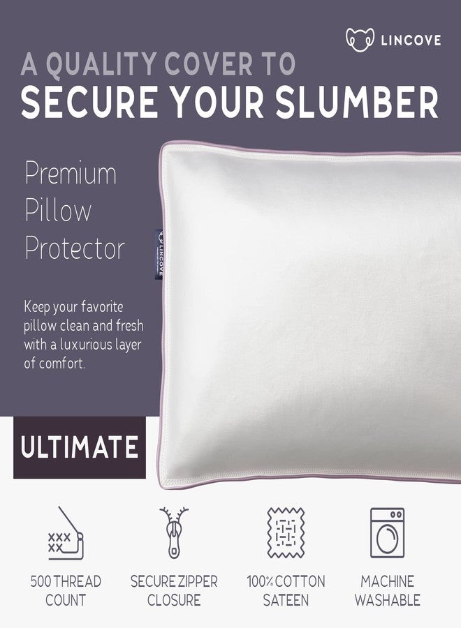 Lincove 100% Cotton Sateen Nap Pillow Protector - Zipper Closure - 500 Thread Count Luxury Cotton - Zippered Dust Pillow Protector Bed Pillow Case, Hypoallergenic, 13”x18” – 2 Pack - Image 2